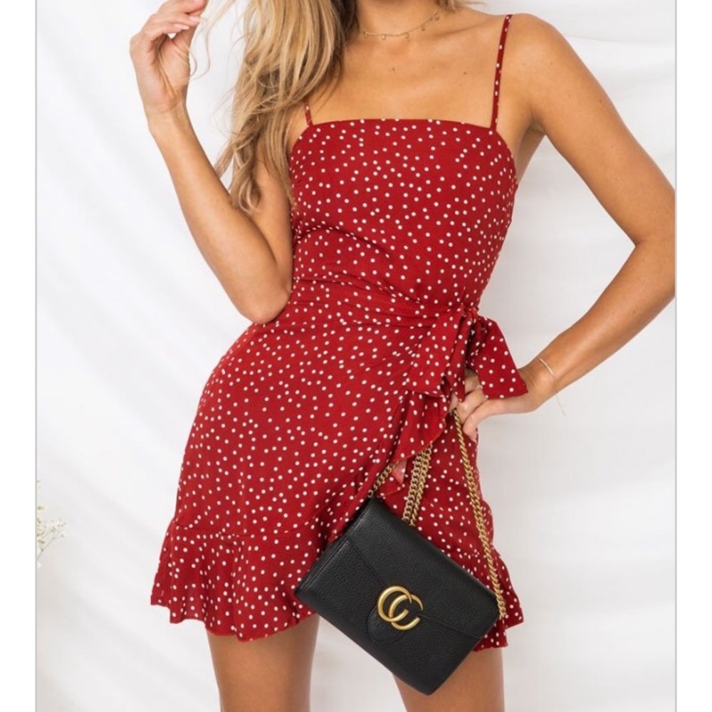 Princess Polly Burgundy polka dots MIDI DRESS